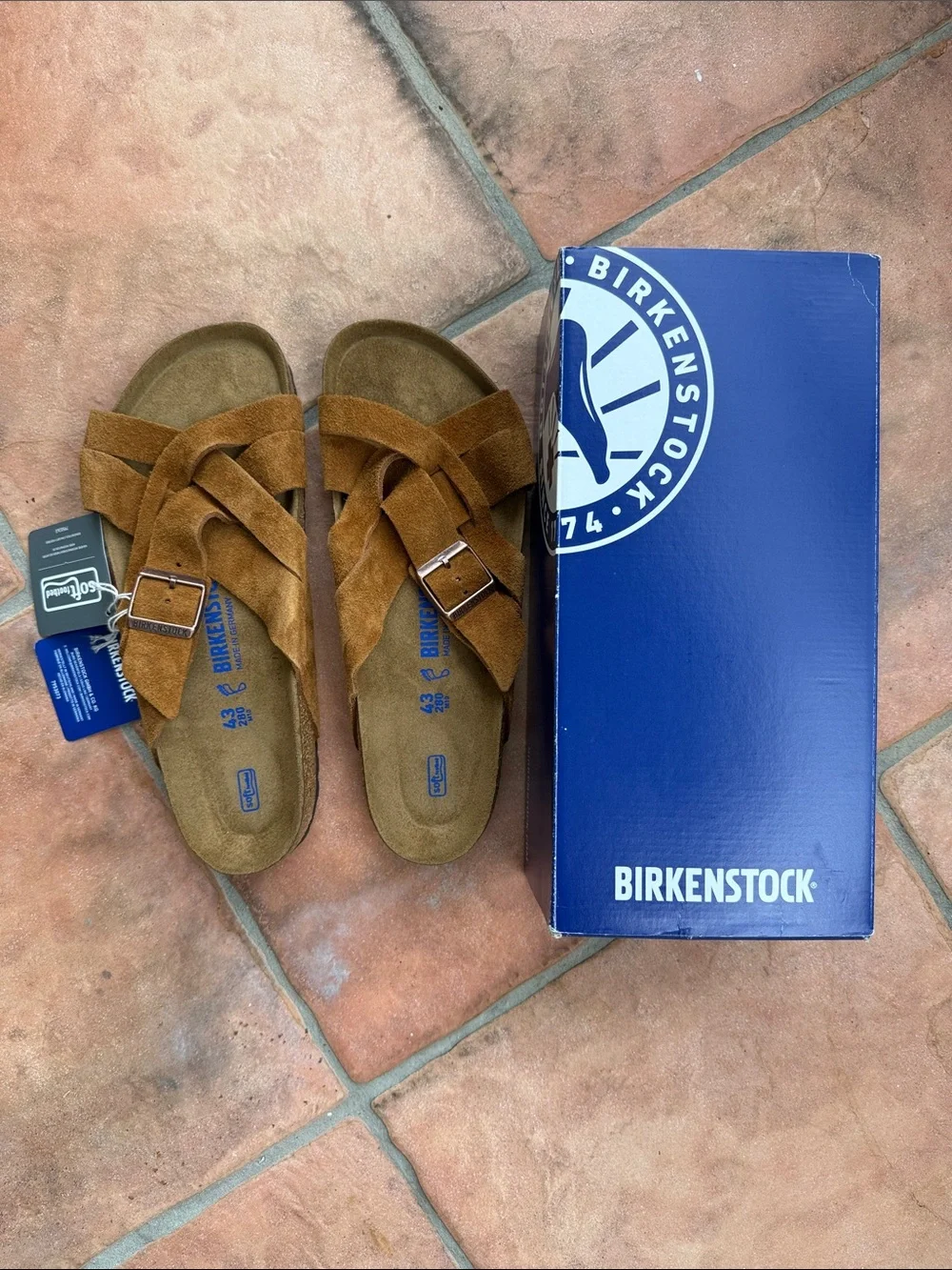Birkenstock Men’s Tan/Brown Suede Cross-Strap Sandals